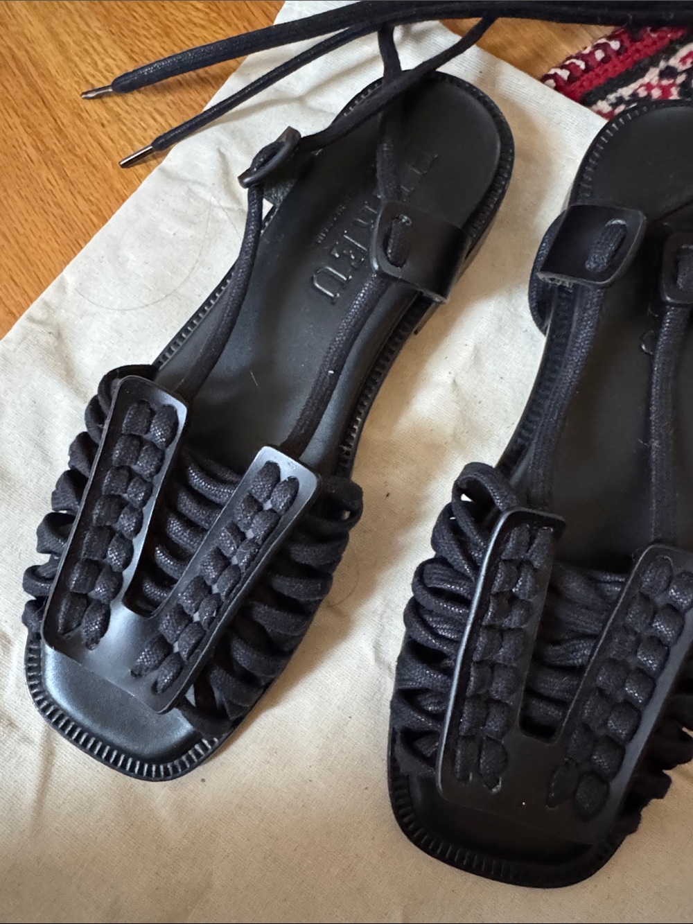 Hereu Black Braided Strap Women's Sandals